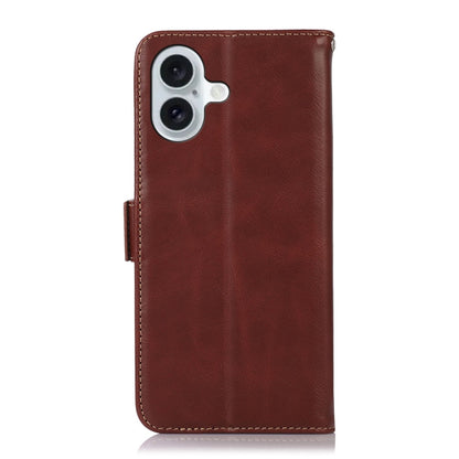 For iPhone 16 Plus Crazy Horse Top Layer Cowhide Leather Phone Case(Brown) - iPhone 16 Plus Cases by buy2fix | Online Shopping UK | buy2fix