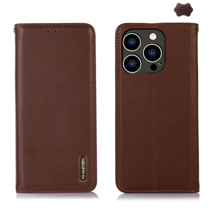 For iPhone 16 Pro KHAZNEH Nappa Top Layer Cowhide Leather Phone Case(Brown) - iPhone 16 Pro Cases by buy2fix | Online Shopping UK | buy2fix