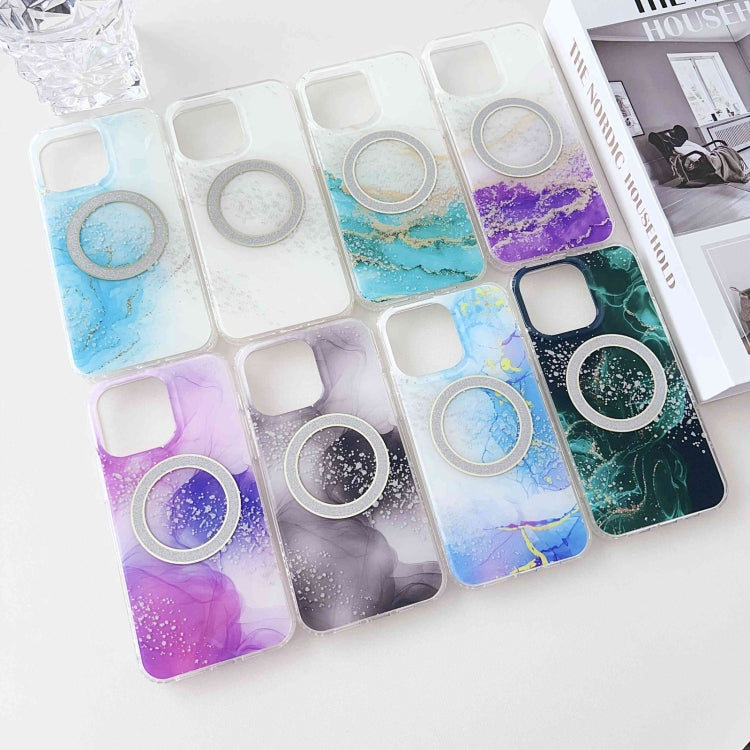 For iPhone 13 Dual-side IMD Marble Magsafe Phone Case(White Green) - iPhone 13 Cases by buy2fix | Online Shopping UK | buy2fix