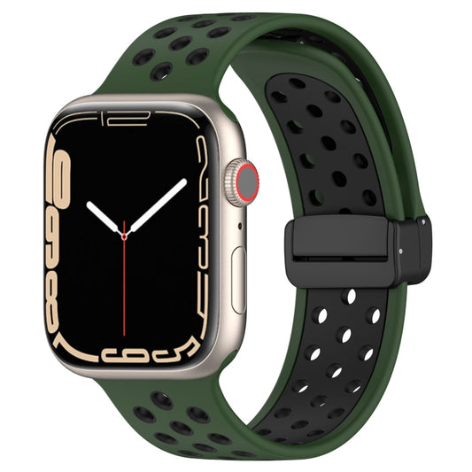 For Apple Watch 8 41mm Magnetic Buckle Silicone Watch Band(Army Green Black) - Watch Bands by buy2fix | Online Shopping UK | buy2fix