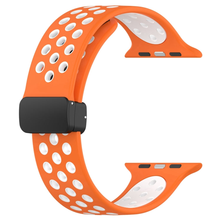 For Apple Watch 8 45mm  Magnetic Buckle Silicone Watch Band(Orange White) - Watch Bands by buy2fix | Online Shopping UK | buy2fix