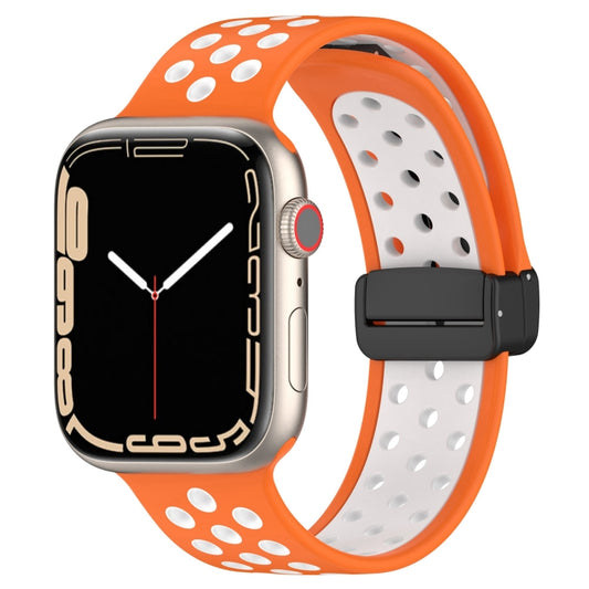 For Apple Watch SE 2022 40mm Magnetic Buckle Silicone Watch Band(Orange White) - Watch Bands by buy2fix | Online Shopping UK | buy2fix