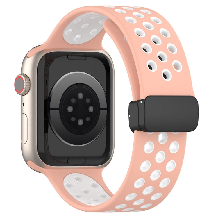 For Apple Watch SE 2022 40mm Magnetic Buckle Silicone Watch Band(Pink White) - Watch Bands by buy2fix | Online Shopping UK | buy2fix