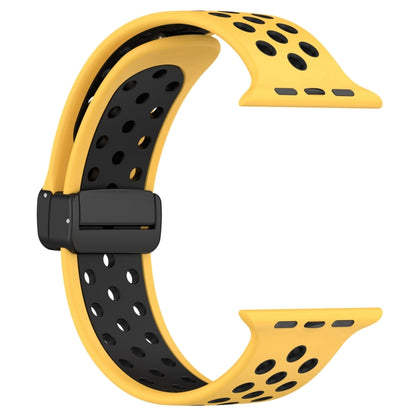 For Apple Watch 7 45mm Magnetic Buckle Silicone Watch Band(Yellow Black) - Watch Bands by buy2fix | Online Shopping UK | buy2fix