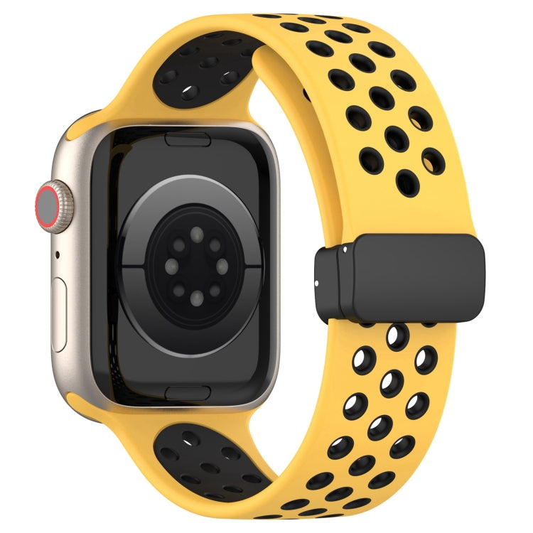 For Apple Watch 7 45mm Magnetic Buckle Silicone Watch Band(Yellow Black) - Watch Bands by buy2fix | Online Shopping UK | buy2fix