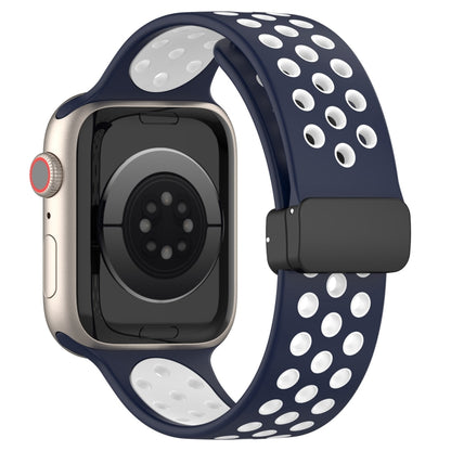 For Apple Watch SE 40mm Magnetic Buckle Silicone Watch Band(Navy White) - Watch Bands by buy2fix | Online Shopping UK | buy2fix