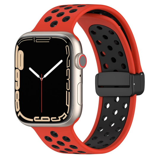 For Apple Watch SE 40mm Magnetic Buckle Silicone Watch Band(Red Black) - Watch Bands by buy2fix | Online Shopping UK | buy2fix