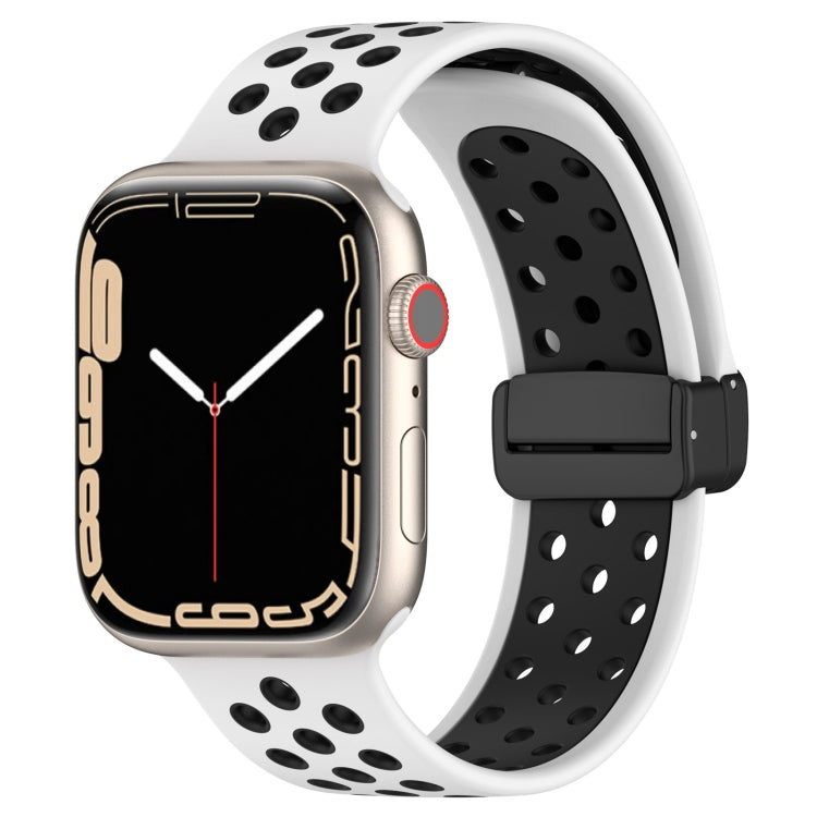 For Apple Watch SE 44mm Magnetic Buckle Silicone Watch Band(White Black) - Watch Bands by buy2fix | Online Shopping UK | buy2fix