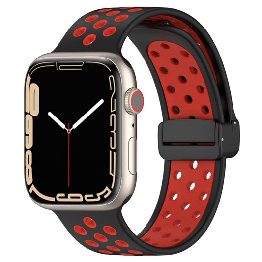 For Apple Watch SE 44mm Magnetic Buckle Silicone Watch Band(Black Red) - Watch Bands by buy2fix | Online Shopping UK | buy2fix