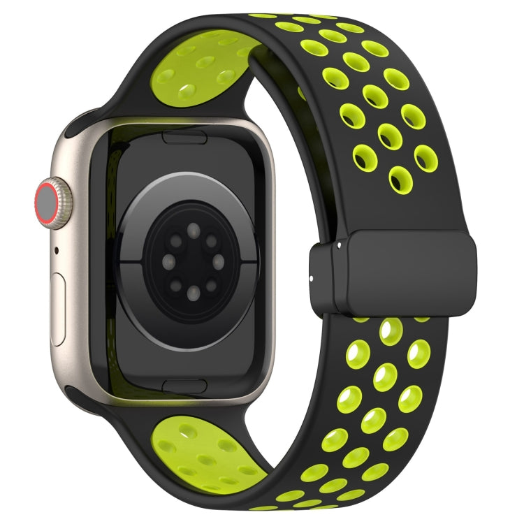 For Apple Watch SE 44mm Magnetic Buckle Silicone Watch Band(Black Limes) - Watch Bands by buy2fix | Online Shopping UK | buy2fix