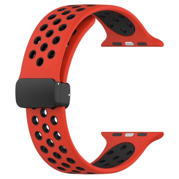 For Apple Watch SE 44mm Magnetic Buckle Silicone Watch Band(Red Black) - Watch Bands by buy2fix | Online Shopping UK | buy2fix