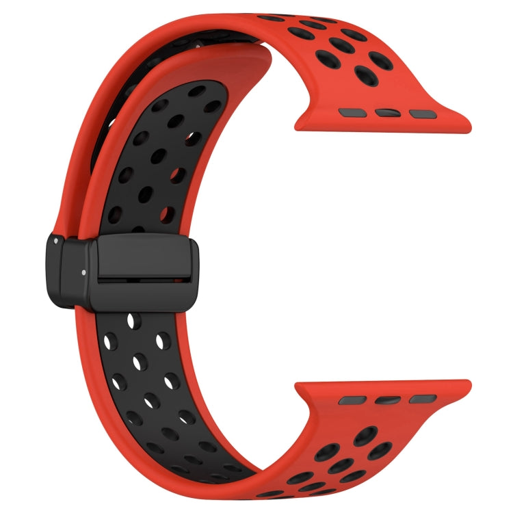 For Apple Watch SE 44mm Magnetic Buckle Silicone Watch Band(Red Black) - Watch Bands by buy2fix | Online Shopping UK | buy2fix