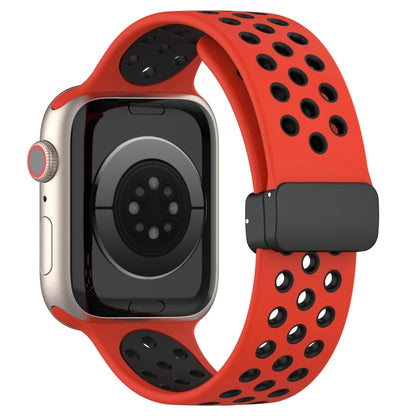 For Apple Watch SE 44mm Magnetic Buckle Silicone Watch Band(Red Black) - Watch Bands by buy2fix | Online Shopping UK | buy2fix