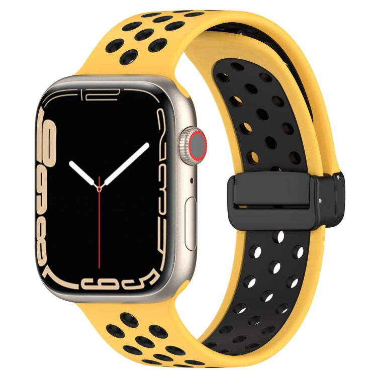 For Apple Watch 6 40mm Magnetic Buckle Silicone Watch Band(Yellow Black) - Watch Bands by buy2fix | Online Shopping UK | buy2fix