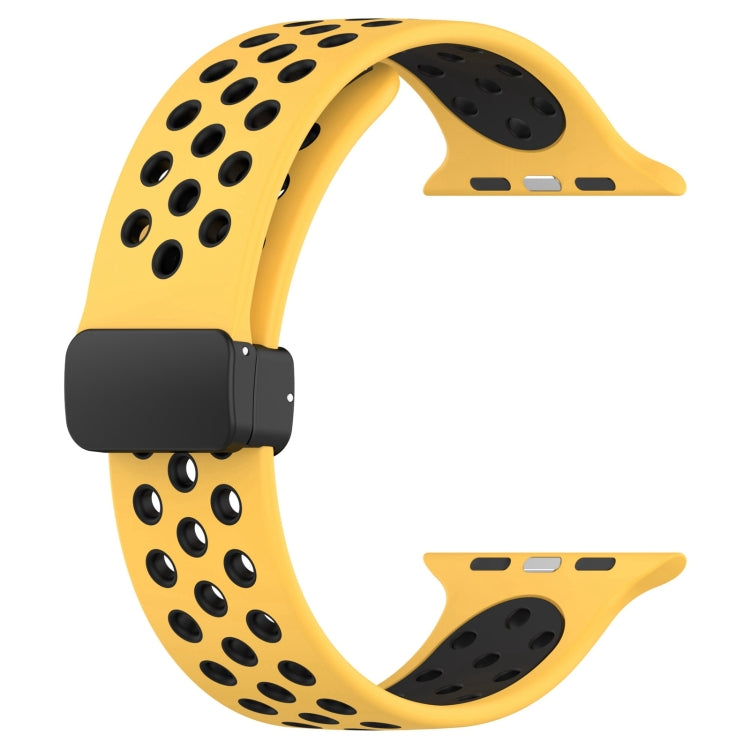 For Apple Watch 6 40mm Magnetic Buckle Silicone Watch Band(Yellow Black) - Watch Bands by buy2fix | Online Shopping UK | buy2fix