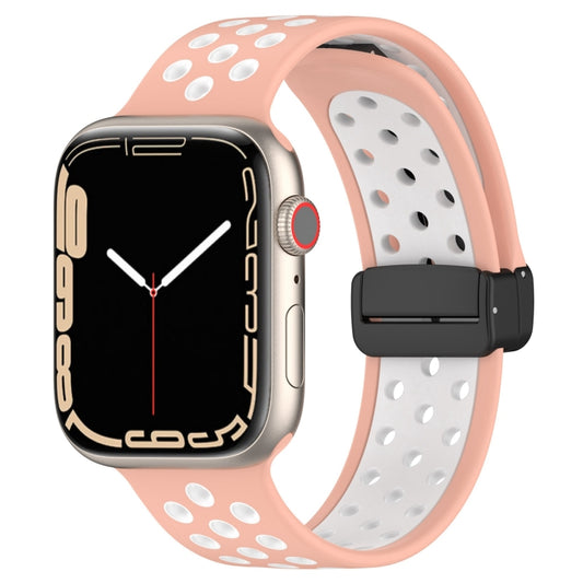 For Apple Watch 6 44mm Magnetic Buckle Silicone Watch Band(Pink White) - Watch Bands by buy2fix | Online Shopping UK | buy2fix