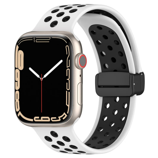 For Apple Watch 5 44mm Magnetic Buckle Silicone Watch Band(White Black) - Watch Bands by buy2fix | Online Shopping UK | buy2fix