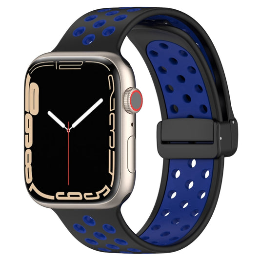 For Apple Watch 5 44mm Magnetic Buckle Silicone Watch Band(Black Blue) - Watch Bands by buy2fix | Online Shopping UK | buy2fix