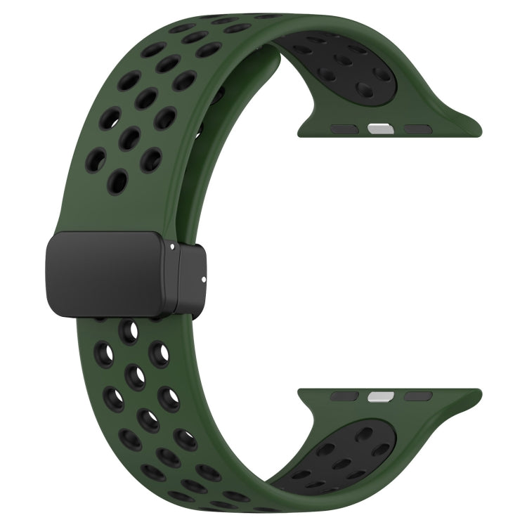 For Apple Watch 5 40mm Magnetic Buckle Silicone Watch Band(Army Green Black) - Watch Bands by buy2fix | Online Shopping UK | buy2fix