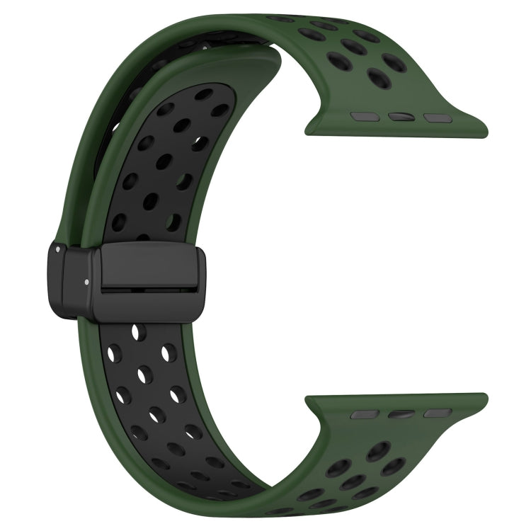 For Apple Watch 5 40mm Magnetic Buckle Silicone Watch Band(Army Green Black) - Watch Bands by buy2fix | Online Shopping UK | buy2fix