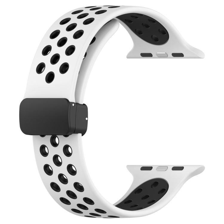 For Apple Watch 3 42mm Magnetic Buckle Silicone Watch Band(White Black) - Watch Bands by buy2fix | Online Shopping UK | buy2fix