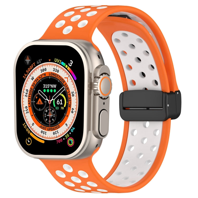 For Apple Watch SE 2023 40mm Magnetic Buckle Silicone Watch Band(Orange White) - Watch Bands by buy2fix | Online Shopping UK | buy2fix