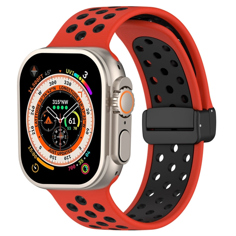 For Apple Watch Series 9 45mm Magnetic Buckle Silicone Watch Band(Red Black) - Watch Bands by buy2fix | Online Shopping UK | buy2fix