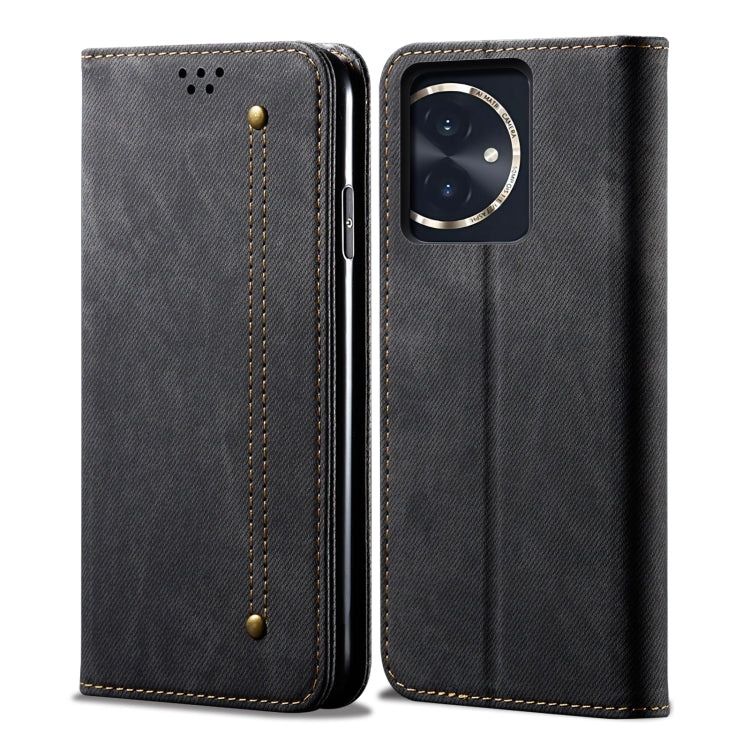 For Honor 100 Denim Texture Flip Leather Phone Case(Black) - Honor Cases by buy2fix | Online Shopping UK | buy2fix