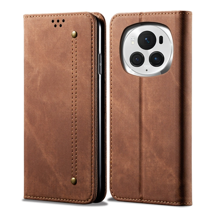 For Honor Magic6 Denim Texture Flip Leather Phone Case(Brown) - Honor Cases by buy2fix | Online Shopping UK | buy2fix