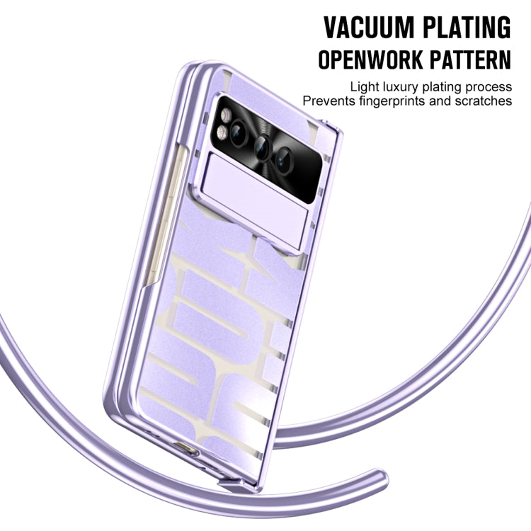 For Google Pixel Fold Integrated Electroplating Folding Phone Case with Pen Slot & Hinge(Purple) - Google Cases by buy2fix | Online Shopping UK | buy2fix