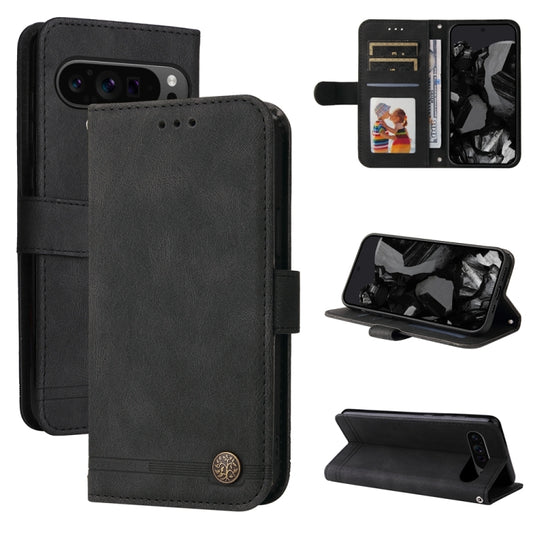 For Google Pixel 9 Pro Skin Feel Life Tree Metal Button Leather Phone Case(Black) - Google Cases by buy2fix | Online Shopping UK | buy2fix