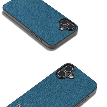 For iPhone 16 ABEEL Genuine Leather Litchi Texture Phone Case(Blue) - iPhone 16 Cases by buy2fix | Online Shopping UK | buy2fix