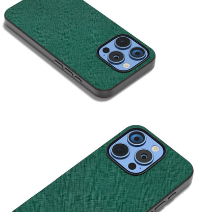 For iPhone 16 Pro ABEEL Cross Texture Genuine Leather Phone Case(Green) - iPhone 16 Pro Cases by buy2fix | Online Shopping UK | buy2fix