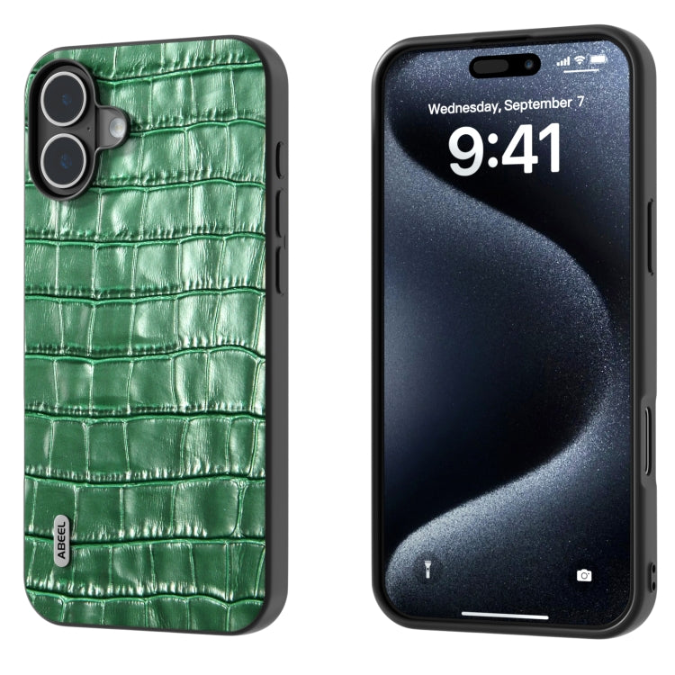 For iPhone 16 Plus ABEEL Crocodile Texture Genuine Leather Phone Case(Green) - iPhone 16 Plus Cases by buy2fix | Online Shopping UK | buy2fix