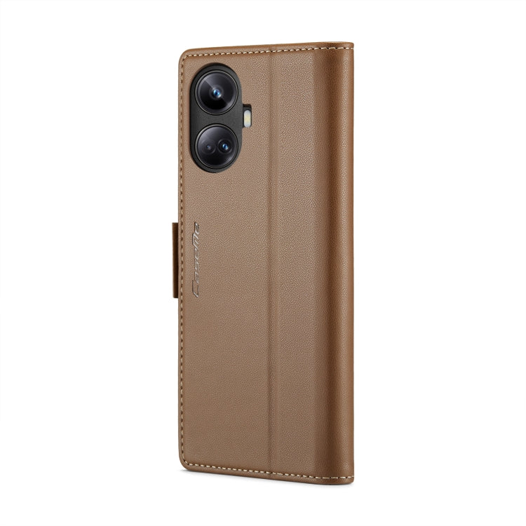 For Realme 10 Pro+ CaseMe 023 Butterfly Buckle Litchi Texture RFID Anti-theft Leather Phone Case(Brown) - Realme Cases by CaseMe | Online Shopping UK | buy2fix