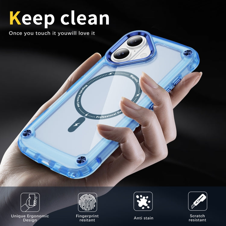 For iPhone 16 Plus Skin Feel TPU + PC MagSafe Magnetic Phone Case(Transparent Blue) - iPhone 16 Plus Cases by buy2fix | Online Shopping UK | buy2fix