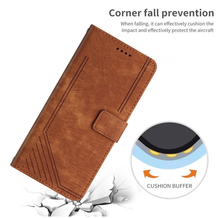 For Xiaomi Redmi K70E Skin Feel Stripe Pattern Leather Phone Case with Long Lanyard(Brown) - K70E Cases by buy2fix | Online Shopping UK | buy2fix