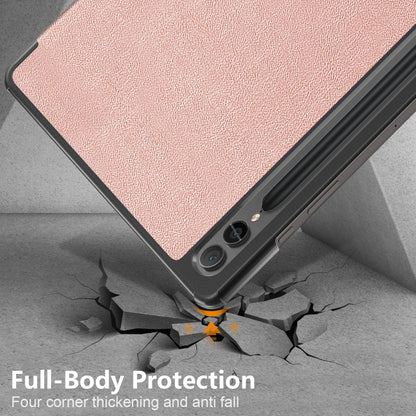 For Samsung Galaxy Tab S9+ Custer Pure Color 3-Fold Holder Smart Leather Tablet Case(Rose Gold) - Galaxy Tab S9+ Cases by buy2fix | Online Shopping UK | buy2fix