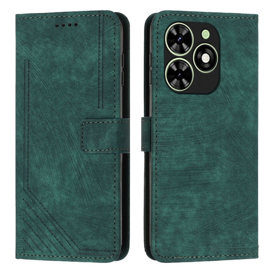 For Infinix Smart 8 Skin Feel Stripe Pattern Leather Phone Case with Lanyard(Green) - Infinix Cases by buy2fix | Online Shopping UK | buy2fix