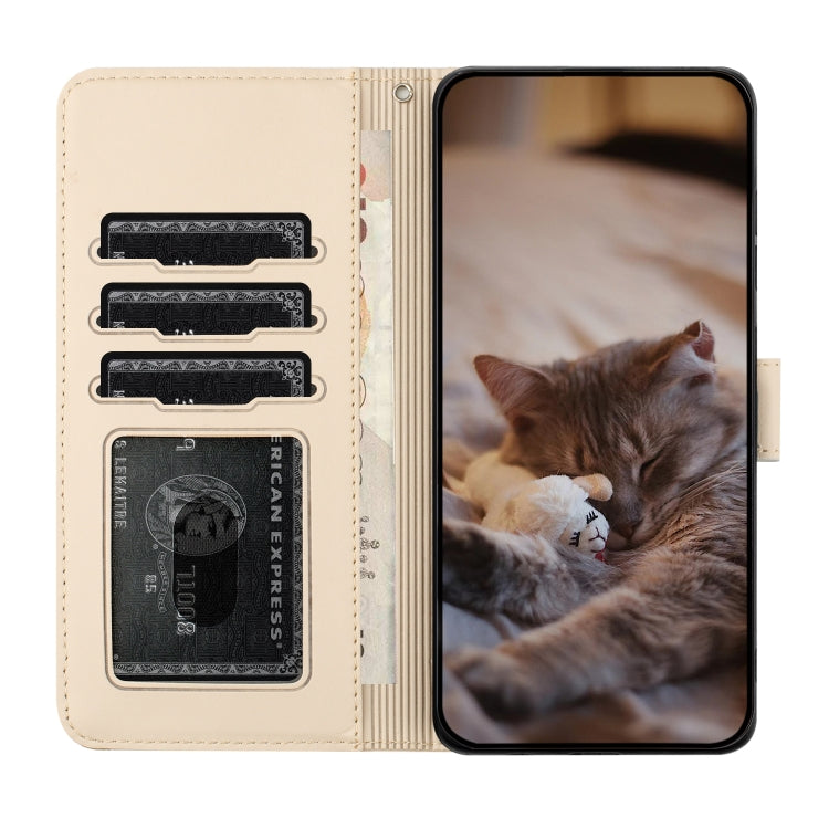 For Samsung Galaxy S23 Ultra Cat Embossing Pattern Leather Phone Case with Lanyard(Beige) - Galaxy S23 Ultra 5G Cases by buy2fix | Online Shopping UK | buy2fix