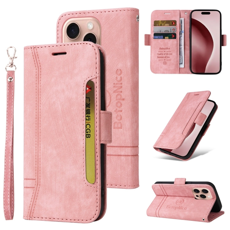 For iPhone 16 Pro BETOPNICE Dual-side Buckle Leather Phone Case(Pink) - iPhone 16 Pro Cases by BETOPNICE | Online Shopping UK | buy2fix