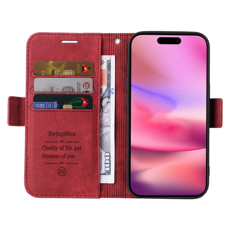 For iPhone 16 BETOPNICE Dual-side Buckle Leather Phone Case(Red) - iPhone 16 Cases by BETOPNICE | Online Shopping UK | buy2fix