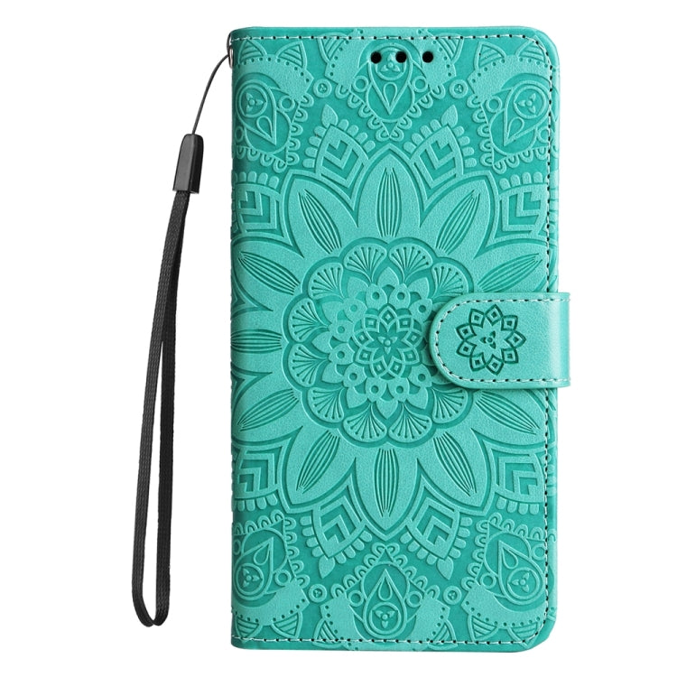 For iPhone 16 Pro Max Embossed Sunflower Leather Phone Case(Green) - iPhone 16 Pro Max Cases by buy2fix | Online Shopping UK | buy2fix