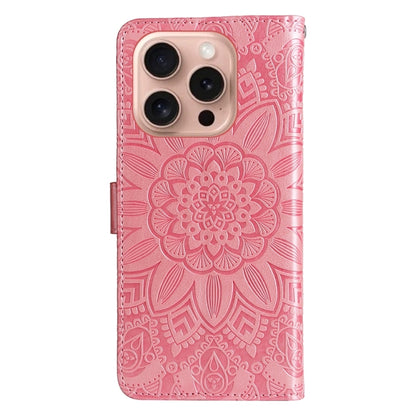 For iPhone 16 Pro Embossed Sunflower Leather Phone Case(Pink) - iPhone 16 Pro Cases by buy2fix | Online Shopping UK | buy2fix