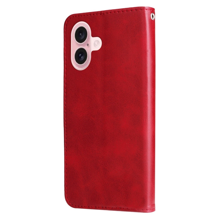 For iPhone 16 Fashion Calf Texture Zipper Leather Phone Case(Red) - iPhone 16 Cases by buy2fix | Online Shopping UK | buy2fix