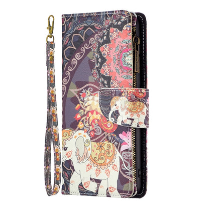 For iPhone 16 Colored Drawing Pattern Zipper Phone Leather Case(Flower Elephant) - iPhone 16 Cases by buy2fix | Online Shopping UK | buy2fix