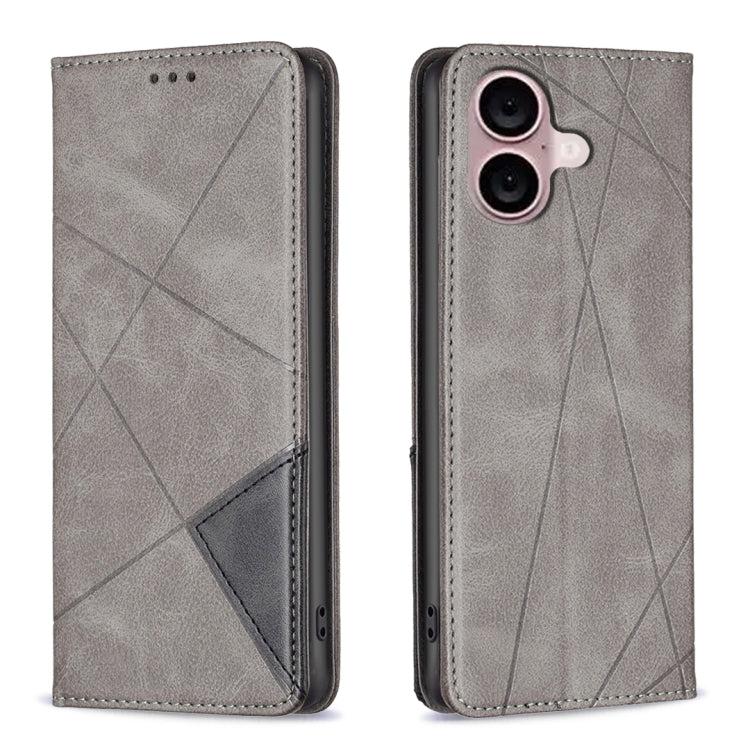 For iPhone 16 Plus Rhombus Texture Magnetic Leather Phone Case(Grey) - iPhone 16 Plus Cases by buy2fix | Online Shopping UK | buy2fix