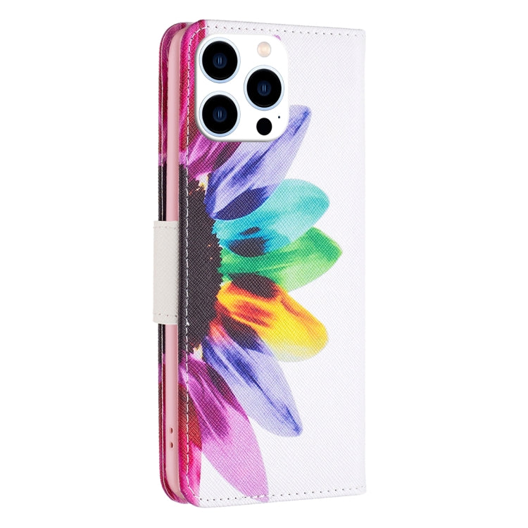 For iPhone 16 Pro Colored Drawing Pattern Leather Phone Case(Sun Flower) - iPhone 16 Pro Cases by buy2fix | Online Shopping UK | buy2fix