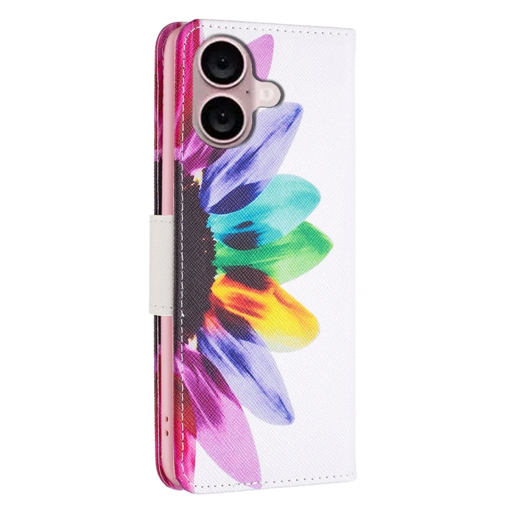 For iPhone 16 Colored Drawing Pattern Leather Phone Case(Sun Flower) - iPhone 16 Cases by buy2fix | Online Shopping UK | buy2fix