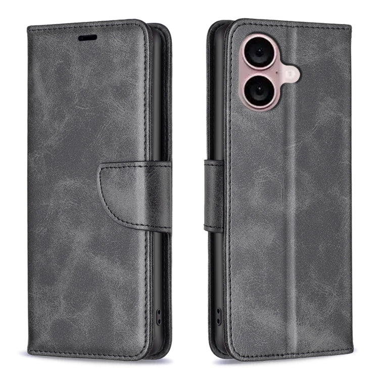 For iPhone 16 Lambskin Texture Pure Color Flip Leather Phone Case(Black) - iPhone 16 Cases by buy2fix | Online Shopping UK | buy2fix